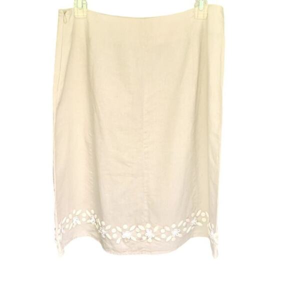 Willi Smith Natural Linen Cotton Blend A Line Skirt Shell Ribbon Embellishment 8 - Picture 1 of 6